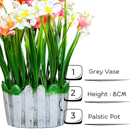 Dekorly Artificial Grass Bush with Daisy Flowers Special Tab Pot, Office Bedroom Living Room Tabletop Bathroom Decor for Plants Home Wedding Farmhouse Decor | Height 30 CM | Free Vase