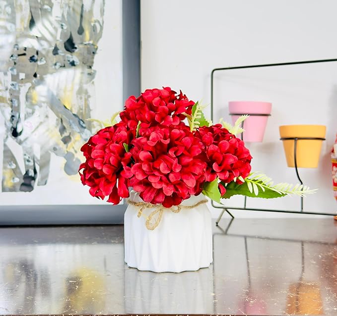 Dekorly Artificial Flowers Silk Ball Dahlias Hydrangea Arrangements Wedding Bouquets Decor Home Kitchen Garden Party Table Floral centerpieces DIY|(Height : 16CM | One Bunch with Pot)