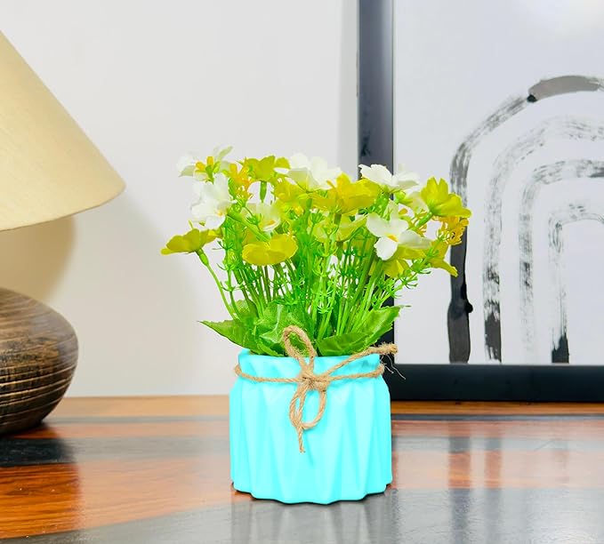 Dekorly Artificial Daisy Flowers Plastic Pot Flowers in Fake Flowers Bouquet for Table Decorations Artificial Plant Home Office Decor | Height 15 CM