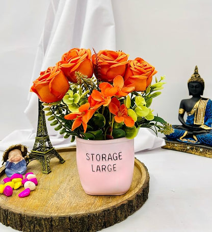 Dekorly Artificial Silk Roses Flowers with Pink Vase,Fake Eucalyptus Flower Arrangement for Home Office Hotel Bathroom Dining Table Decorations Restaurant Decor | Height 30 CM