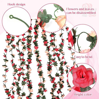 Dekorly Artifical Flower Garland,Rose Garland,Pink Flower Vines for Decoration, Wedding, Garden, Wall Decoration,Backdrop,Bedroom,Birthday Party, Christmas Decor