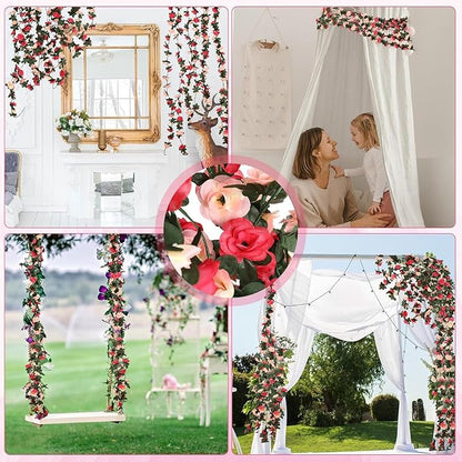 Dekorly Artifical Flower Garland,Rose Garland,Pink Flower Vines for Decoration, Wedding, Garden, Wall Decoration,Backdrop,Bedroom,Birthday Party, Christmas Decor