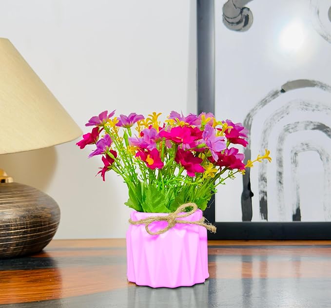 Dekorly Artificial Daisy Flowers Plastic Pot Flowers in Fake Flowers Bouquet for Table Decorations Artificial Plant Home Office Decor | Height 15 CM