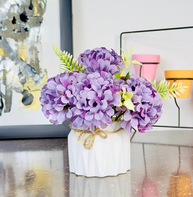 Dekorly Artificial Flowers Silk Ball Dahlias Hydrangea Arrangements Wedding Bouquets Decor Home Kitchen Garden Party Table Floral centerpieces DIY|(Height : 16CM | One Bunch with Pot)