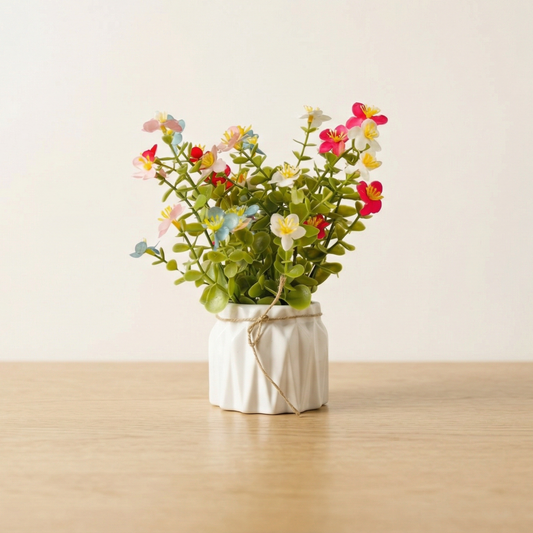 Dekorly Artificial New Fern Filler Multicolor Flowers in Pot | Faux Greenery Plant for Home Decor, Office Desk, Living Room Table, Bedroom Shelf Decoration