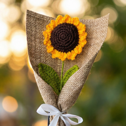 Dekorly Artificial Sunflower Crochet Flower Bunch 8 Inch Handmade Knitted Sunflower Plant Decorative Table Top Home Office Desk Decor Gift Valentine Item