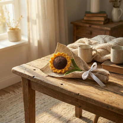 Dekorly Artificial Sunflower Crochet Flower Bunch 8 Inch Handmade Knitted Sunflower Plant Decorative Table Top Home Office Desk Decor Gift Valentine Item