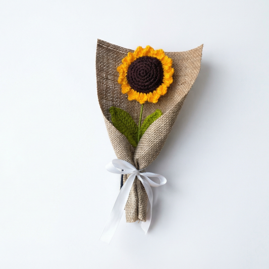 Dekorly Artificial Sunflower Crochet Flower Bunch 8 Inch Handmade Knitted Sunflower Plant Decorative Table Top Home Office Desk Decor Gift Valentine Item