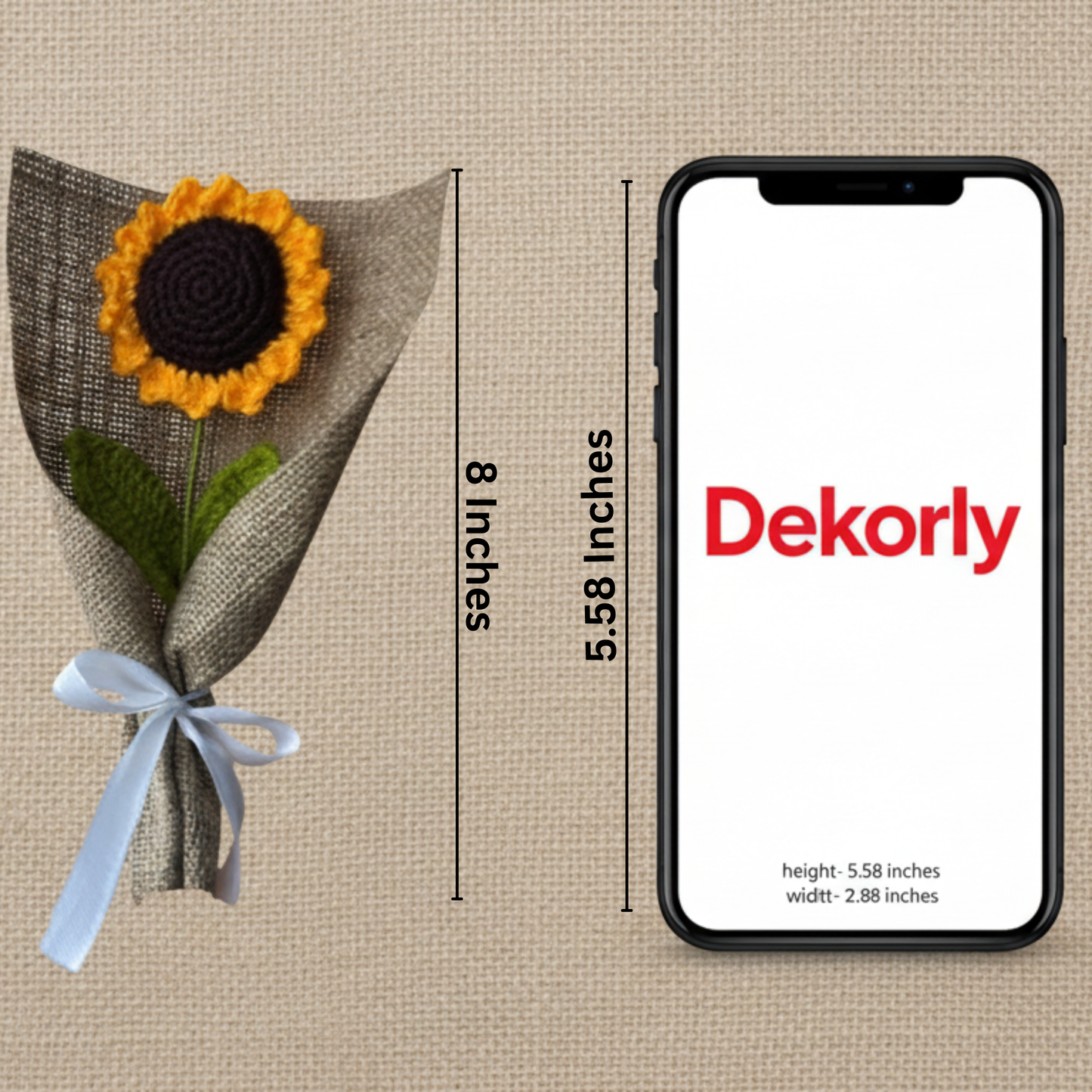 Dekorly Artificial Sunflower Crochet Flower Bunch 8 Inch Handmade Knitted Sunflower Plant Decorative Table Top Home Office Desk Decor Gift Valentine Item