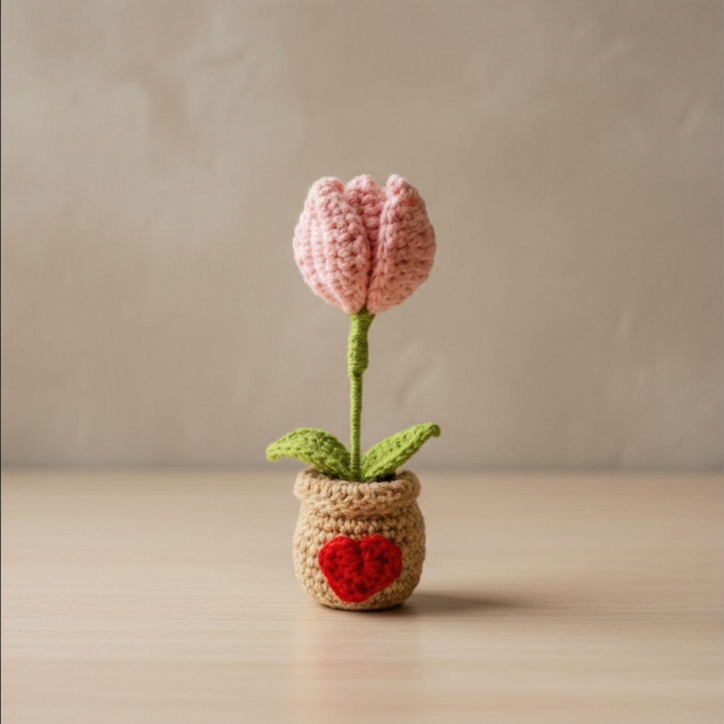 Dekorly Two in One Tulip to Red Heart Convertible Crochet Flower with Pot 6.5 Inch Handmade Knitted Transforming Flower Plant Cute Table Top Home Office Desk Decor Romantic Valentine Gift