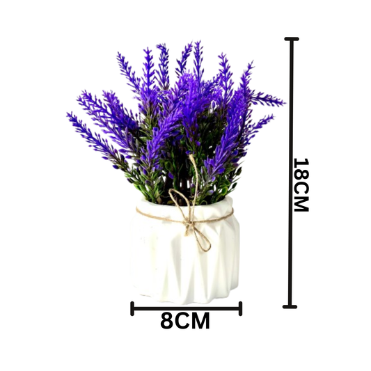 Dekorly Artificial Lavender Plant in White Pot, 18cm – Realistic Faux Flower Arrangement for Home & Office Décor.
