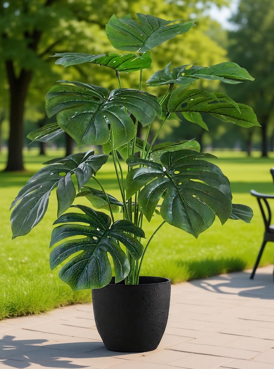 Dekorly Fake Plants Artificial Floor Plants Large Tropical Palm Tree Monstera in Pot Faux Trees for Indoor Outdoor Home (Monstera | Black Pot)