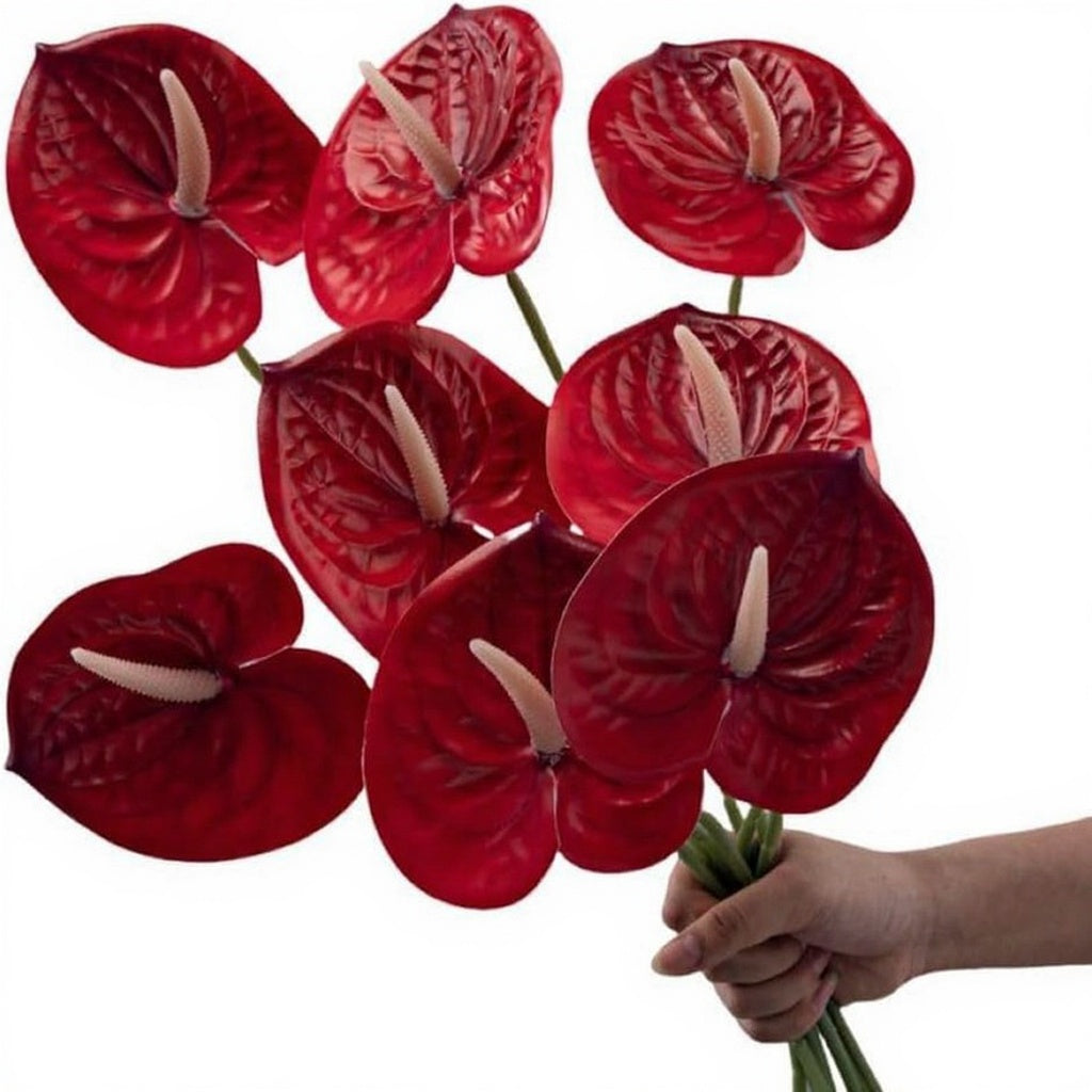 Dekorly Artificial Anthurium Flowers Real Touch Fake Flower for Table Centerpieces Arrangement and Bridal Wedding Festival Decor Flower Arrangement (Red, Height : 24Inch)