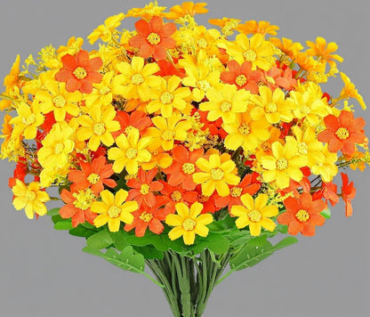 Dekorly Fall Flowers Artificial Daisy Outdoor Fake Mums Flowers UV Resistant Silk Wild Flower Bouquets Bulk Faux Plants for Decoration Vase Floral Spring Home Decor | Height 40 CM (Orange)