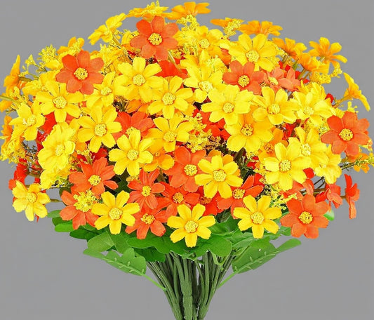 Dekorly Fall Flowers Artificial Daisy Outdoor Fake Mums Flowers UV Resistant Silk Wild Flower Bouquets Bulk Faux Plants for Decoration Vase Floral Spring Home Decor | Height 40 CM (Orange)