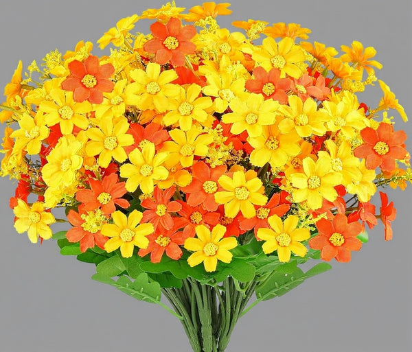 Dekorly Fall Flowers Artificial Daisy Outdoor Fake Mums Flowers UV Resistant Silk Wild Flower Bouquets Bulk Faux Plants for Decoration Vase Floral Spring Home Decor | Height 40 CM (Orange)