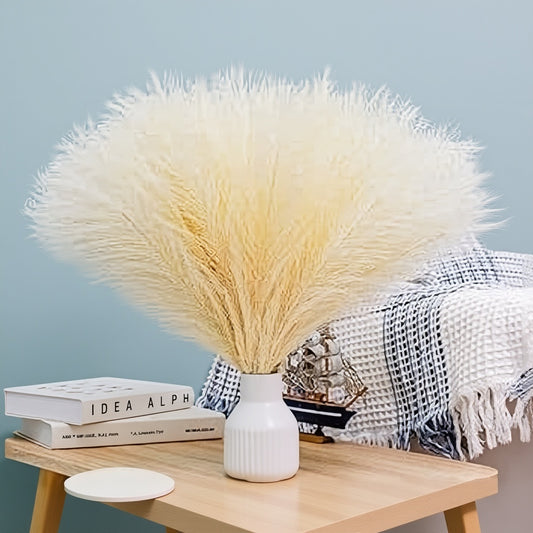 Dekorly 3 Pcs Small Faux Pampas Grass | Fluffy Artificial Flowers for Home Decor, Office, Bedroom, Wedding & Festival Décor | Leaves & Grass Arrangement (41 cm)(Pack of 3)