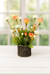 Dekorly Artificial Silky Daisy Flower Bunch with Plastic Wooden Pot Bonsai for Home Decor, Office Decor, Balcony, Living Room, Garden, Valentines Day Decoration | Multicolor Flowers