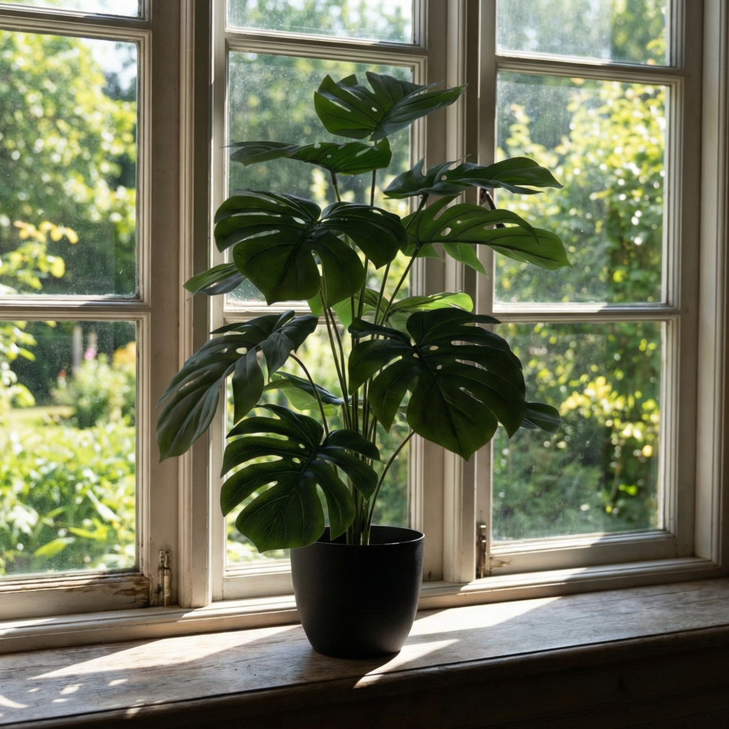 Dekorly Monstera Artificial Plant 26 Inches | 18 Leaves Realistic Faux Indoor Floor Plant with Pot for Home Living Room Office Decor