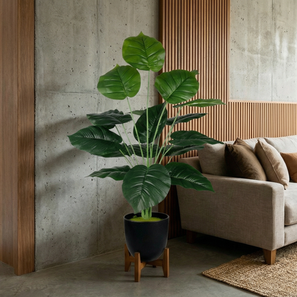 Dekorly Plastic Artificial Palm Plants Leaves Faux Turtle Leaf Monstera Tropical Large Palm Tree Leaves Outdoor Leaf Decorations | 26Inch Plants with Blackpot (Green Leaves)