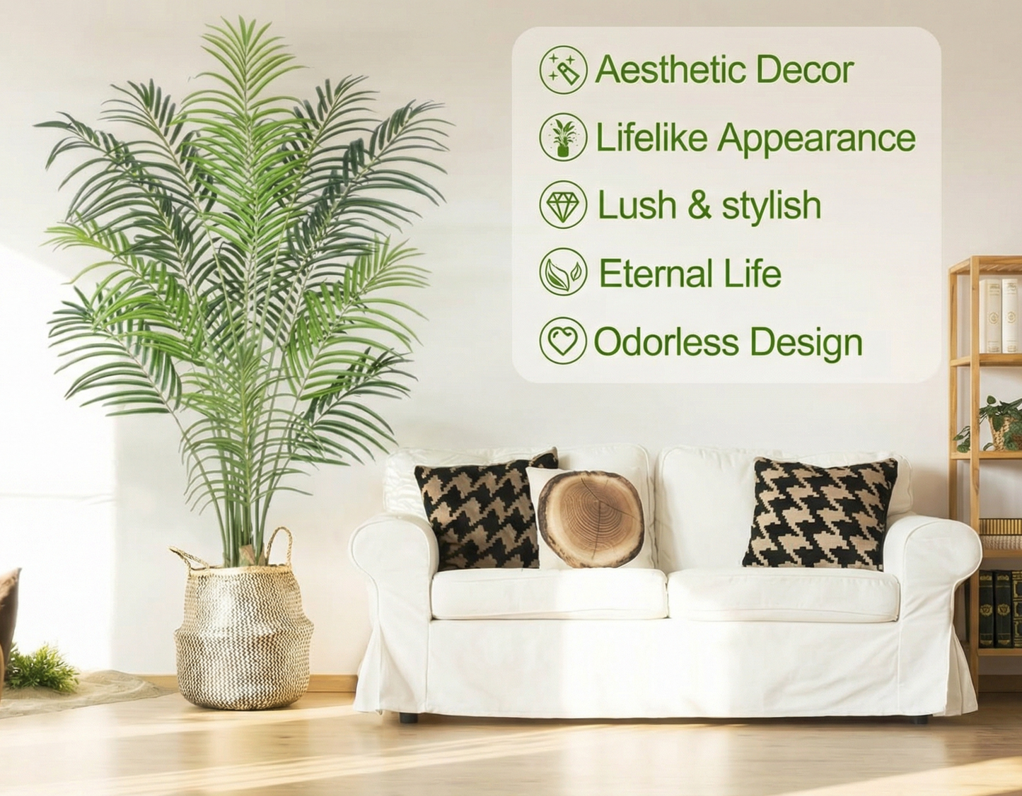 Dekorly Artificial Palm Tree 5.5ft Tall Fake Palm Tree Indoor Decor with 15 Trunks and Real Bark Design Faux Tropical Areca Palm Silk Floor Plant in Pot for Home Office Living Room Bedroom Decor 1pcs