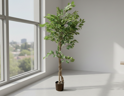 Dekorly 4.2ft Artificial Ficus Tree with Pot – Tall Faux Indoor Plant for Living Room, Office & Modern Home Decor