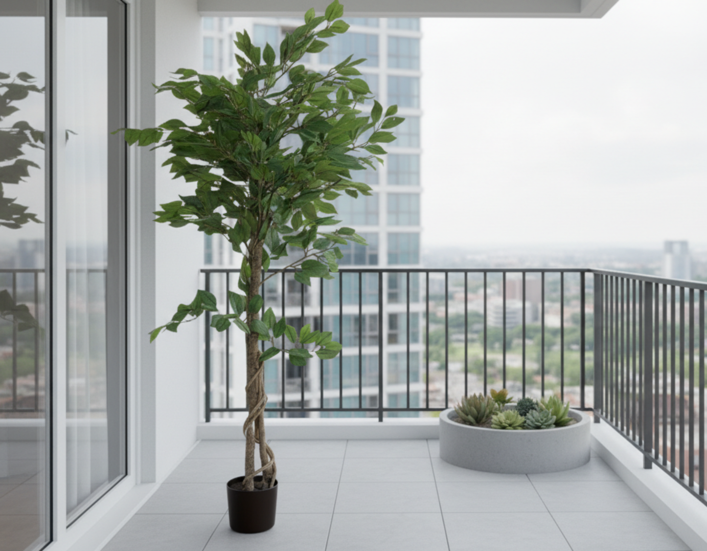 Dekorly 4.2ft Artificial Ficus Tree with Pot – Tall Faux Indoor Plant for Living Room, Office & Modern Home Decor