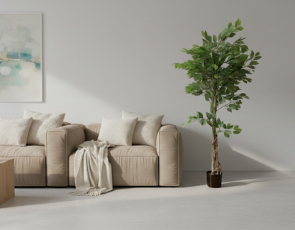 Dekorly 4.2ft Artificial Ficus Tree with Pot – Tall Faux Indoor Plant for Living Room, Office & Modern Home Decor