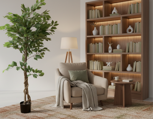 Dekorly 4.2ft Artificial Ficus Tree with Pot – Tall Faux Indoor Plant for Living Room, Office & Modern Home Decor