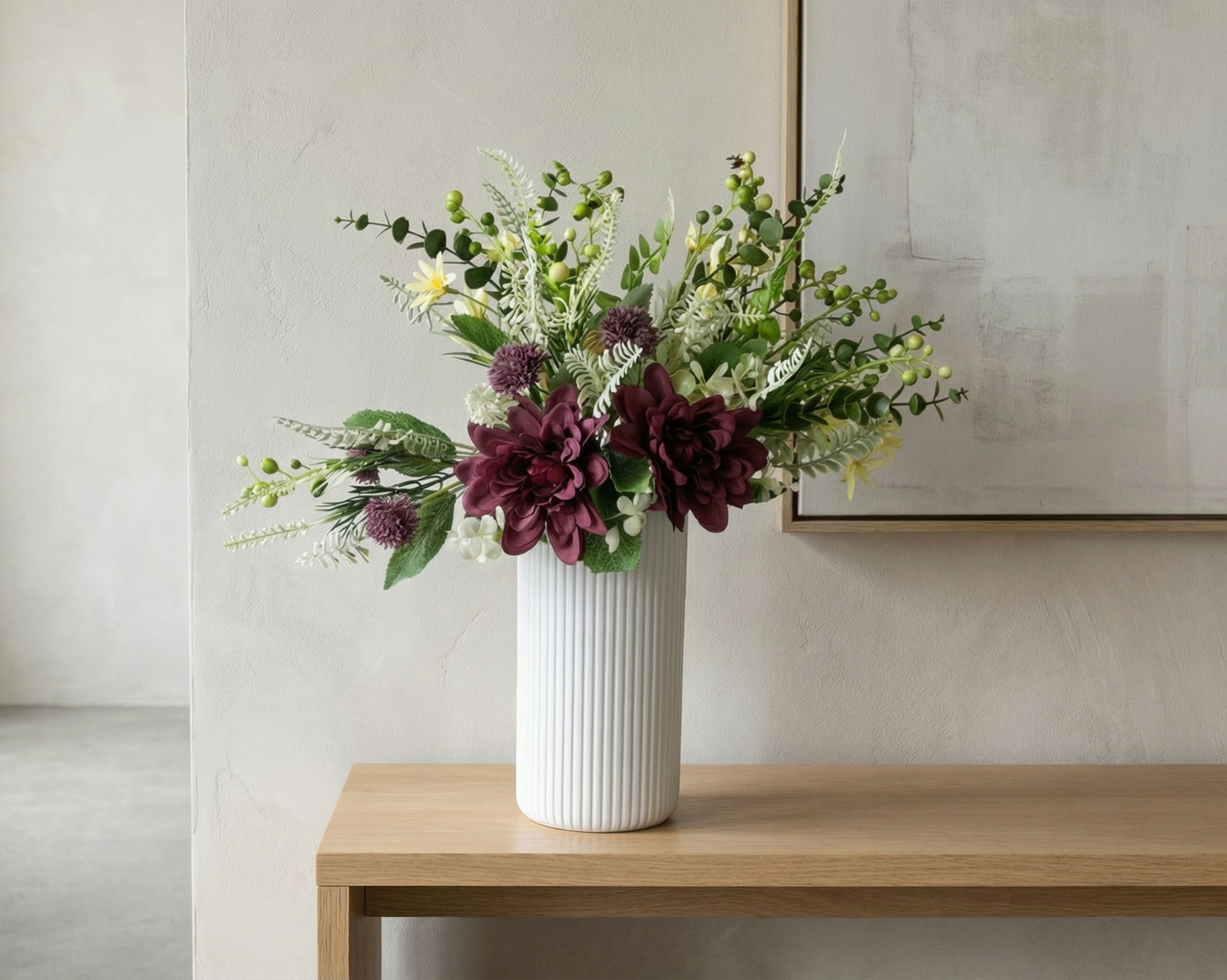 Dekorly Artificial Chrysanthemum Flower Plant – 40 cm Realistic Faux Floral Arrangement with White Plastic Pot for Home, Living Room & Office Table Decor, Elegant Gift Item