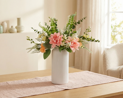 Dekorly Artificial Chrysanthemum Flower Plant – 40 cm Realistic Faux Floral Arrangement with White Plastic Pot for Home, Living Room & Office Table Decor, Elegant Gift Item