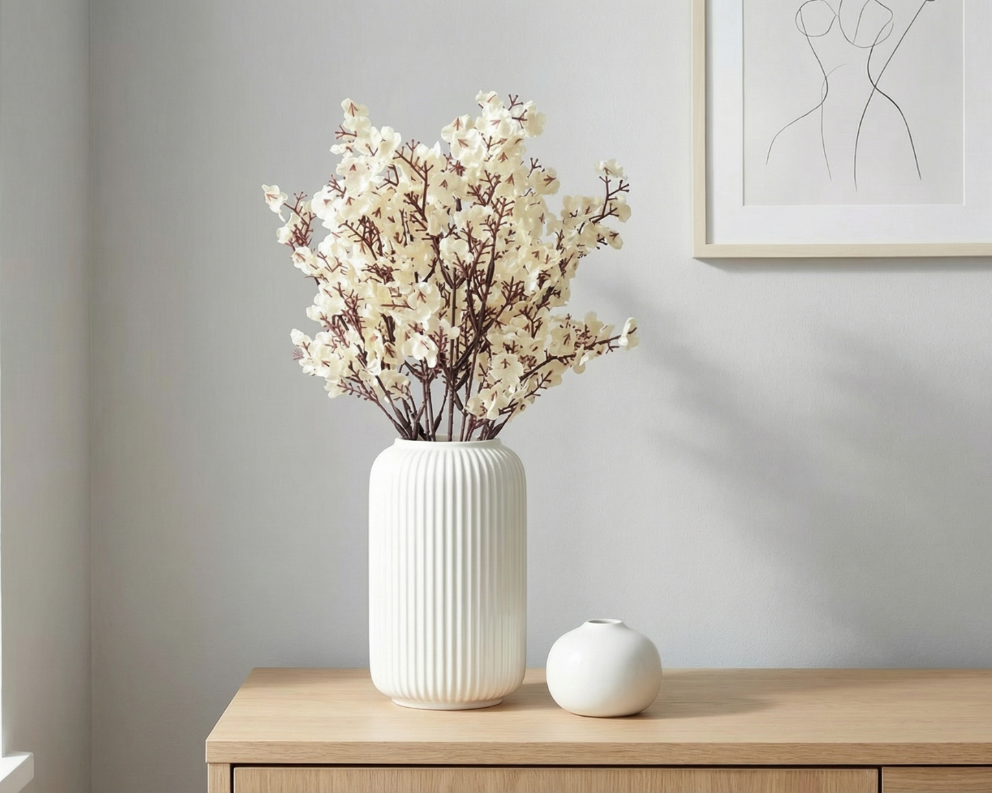 Dekorly Artificial Baby’s Breath Gypsophila Flower Plant – 40 cm Realistic Faux Floral Arrangement with White Plastic Pot for Home, Living Room & Office Table Decor, Elegant Gift Item