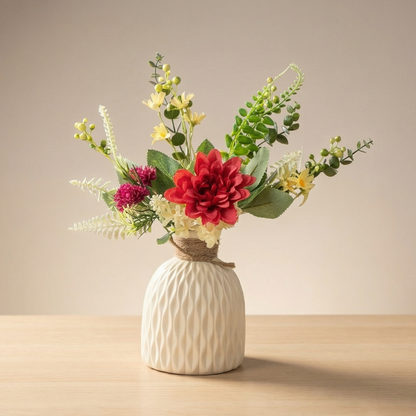 Dekorly Artificial Chrysanthemum Flower Arrangement with Textured Ceramic Vase | 30 cm Tall | Realistic Decorative Floral for Home, Office, Table & Shelf Décor (Free Vase)