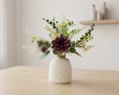 Dekorly Artificial Chrysanthemum Flower Arrangement with Textured Ceramic Vase | 30 cm Tall | Realistic Decorative Floral for Home, Office, Table & Shelf Décor (Free Vase)
