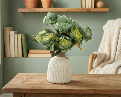 Dekorly Artificial Peony Flower Arrangement with WhiteVase | Premium Faux Floral Tabletop Decor for Home, Office & Living Room | 30 cm
