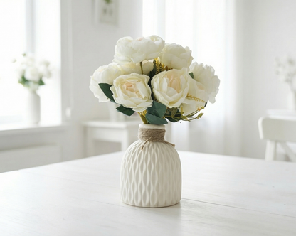 Dekorly Artificial Peony Flower Arrangement with WhiteVase | Premium Faux Floral Tabletop Decor for Home, Office & Living Room | 30 cm