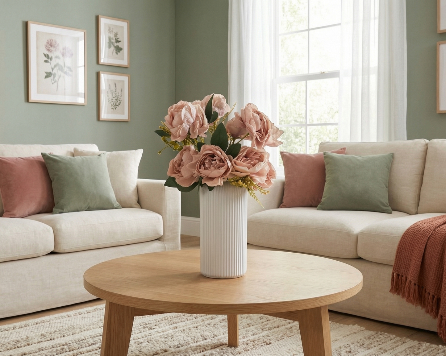 Dekorly Artificial Peony Flower Vase | Elegant Faux Floral Arrangement for Home Decor, Office Desk & Center Table | 40 cm