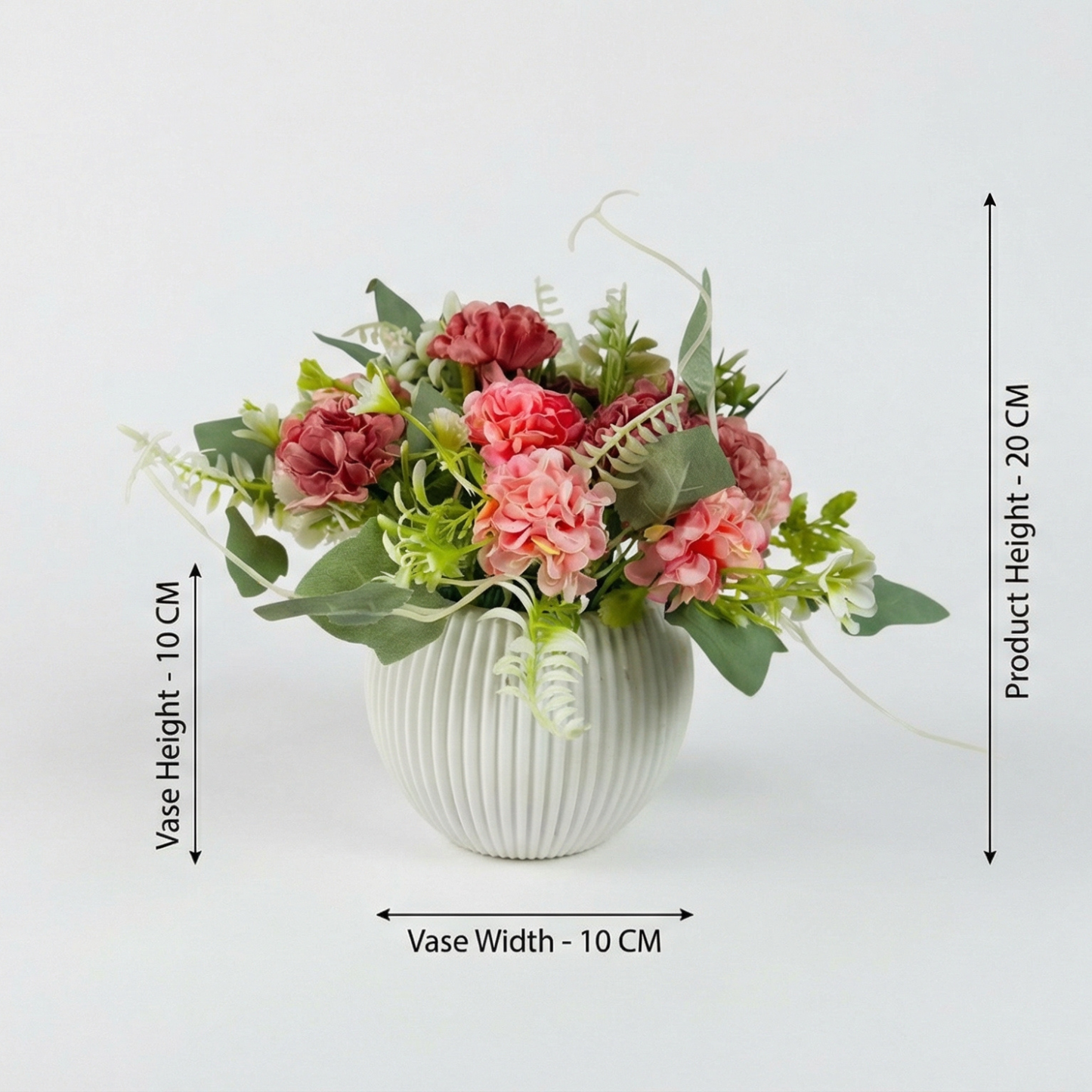 Dekorly Artificial Hydrangea Flowers | Premium Faux Flower Bunch for Home, Office & Table Décor | Realistic Look | 20 cm Height | Free Vase