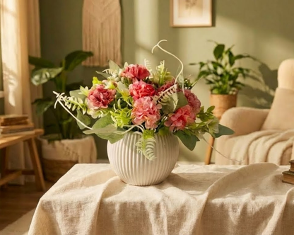 Dekorly Artificial Hydrangea Flowers | Premium Faux Flower Bunch for Home, Office & Table Décor | Realistic Look | 20 cm Height | Free Vase