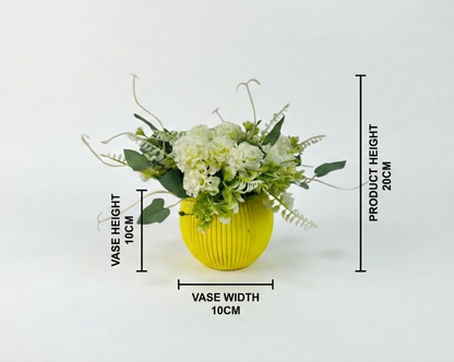 Dekorly Artificial Hydrangea Flowers | Premium Faux Flower Bunch for Home, Office & Table Décor | Realistic Look | 20 cm Height | Free Vase