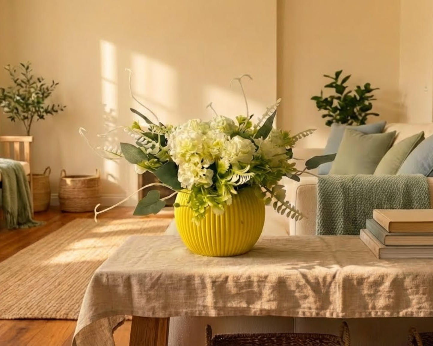 Dekorly Artificial Hydrangea Flowers | Premium Faux Flower Bunch for Home, Office & Table Décor | Realistic Look | 20 cm Height | Free Vase