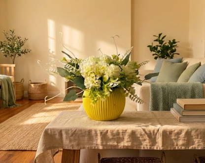 Dekorly Artificial Hydrangea Flowers | Premium Faux Flower Bunch for Home, Office & Table Décor | Realistic Look | 20 cm Height | Free Vase