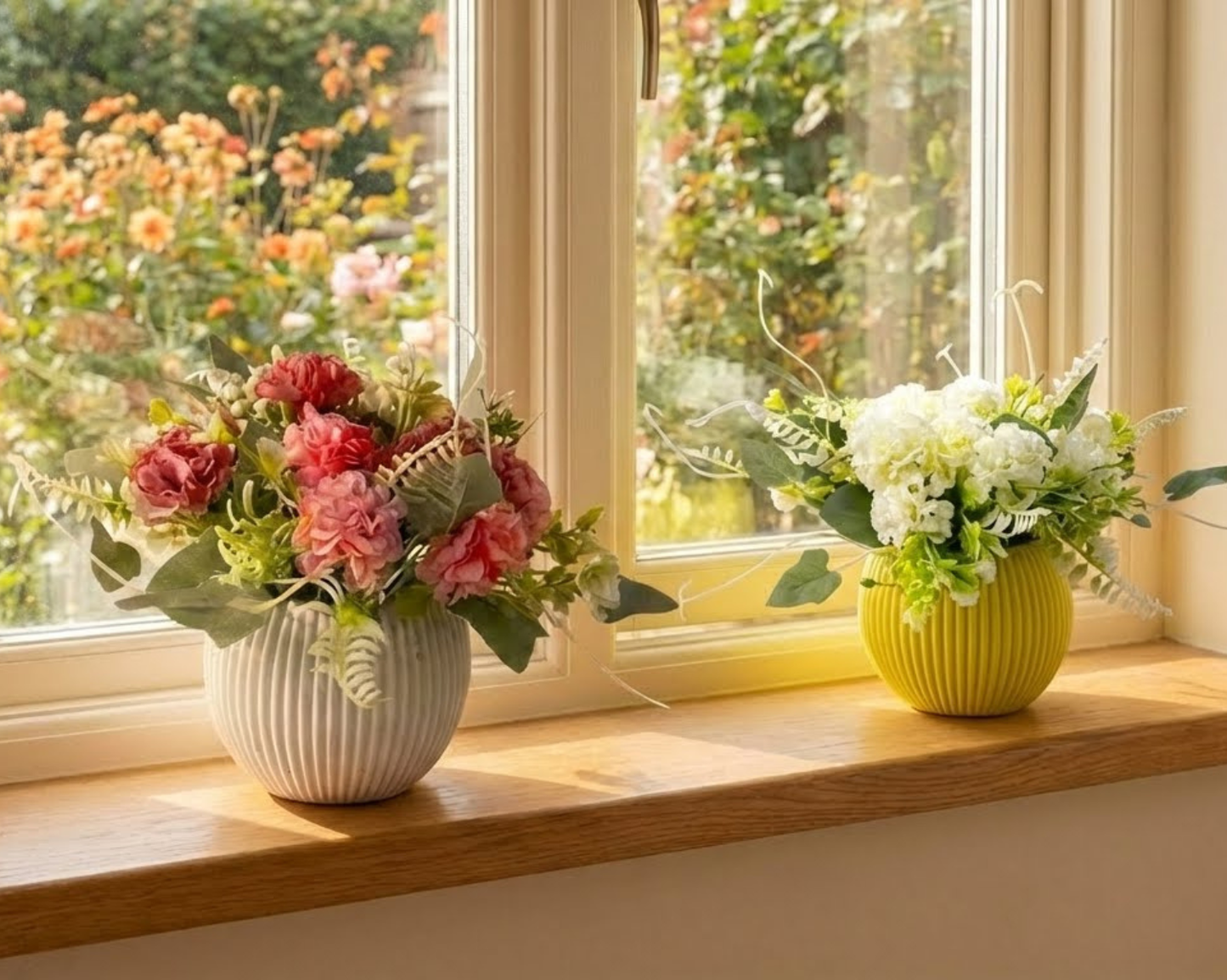 Dekorly Artificial Hydrangea Flowers | Premium Faux Flower Bunch for Home, Office & Table Décor | Realistic Look | 20 cm Height | Free Vase