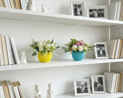 Dekorly Artificial Hydrangea Flowers | Premium Faux Flower Bunch for Home, Office & Table Décor | Realistic Look | 20 cm Height | Free Vase