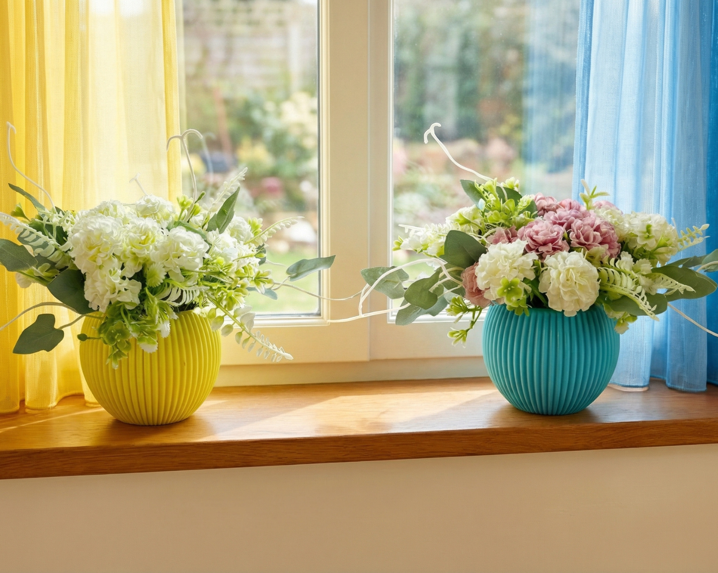 Dekorly Artificial Hydrangea Flowers | Premium Faux Flower Bunch for Home, Office & Table Décor | Realistic Look | 20 cm Height | Free Vase