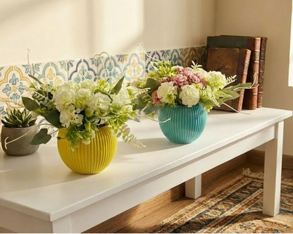 Dekorly Artificial Hydrangea Flowers | Premium Faux Flower Bunch for Home, Office & Table Décor | Realistic Look | 20 cm Height | Free Vase