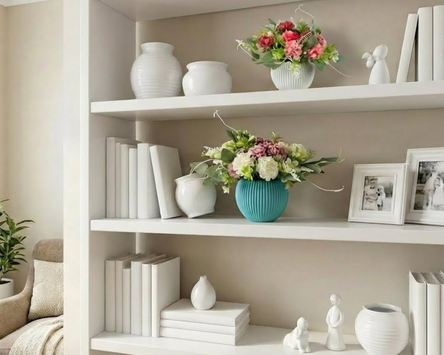 Dekorly Artificial Hydrangea Flowers | Premium Faux Flower Bunch for Home, Office & Table Décor | Realistic Look | 20 cm Height | Free Vase