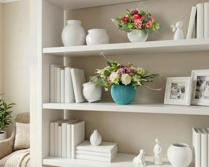 Dekorly Artificial Hydrangea Flowers | Premium Faux Flower Bunch for Home, Office & Table Décor | Realistic Look | 20 cm Height | Free Vase