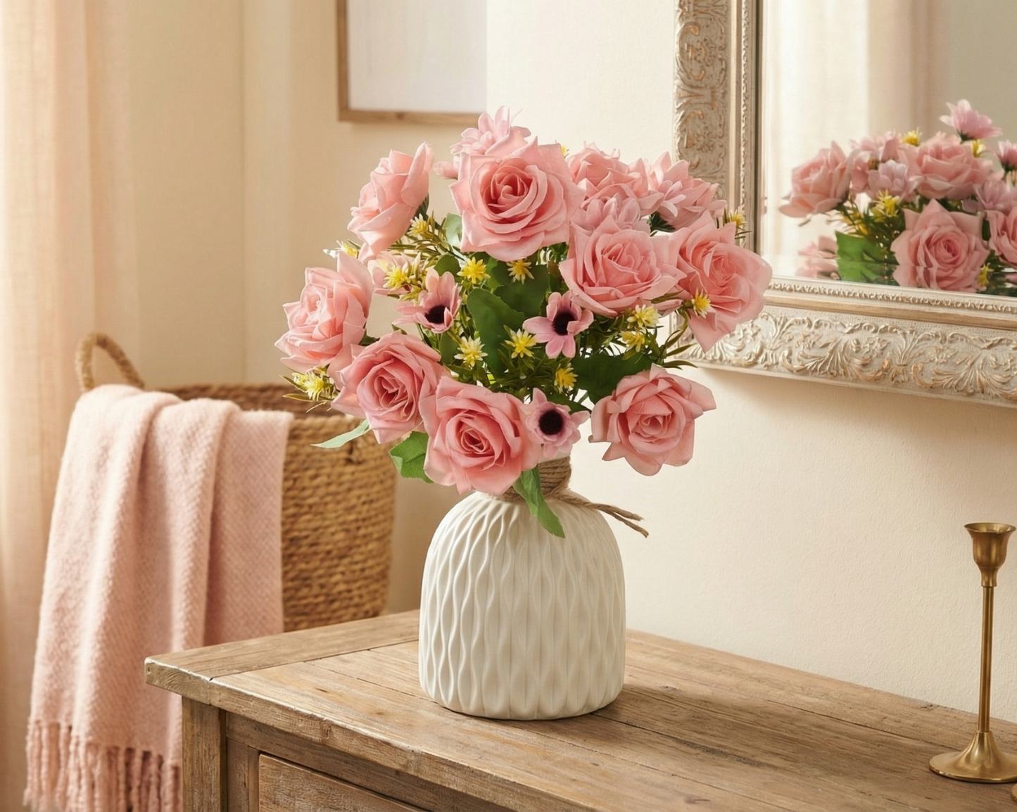 Dekorly Real Touch Artificial Rose Arrangement (30cm) – Modern Home Décor