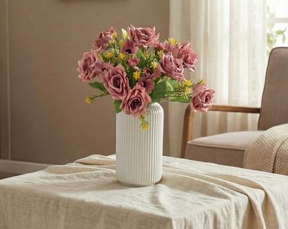 Dekorly Artificial Rose Flower Arrangement 40 cm | Faux Flowers with Decorative Vase for Home Décor, Living Room, Bedroom & Office